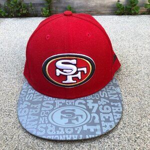 NEW ERA San Francisco 49ers Fitted Hat 7 1/4 Red Silver Football NFL 59Fifty Cap